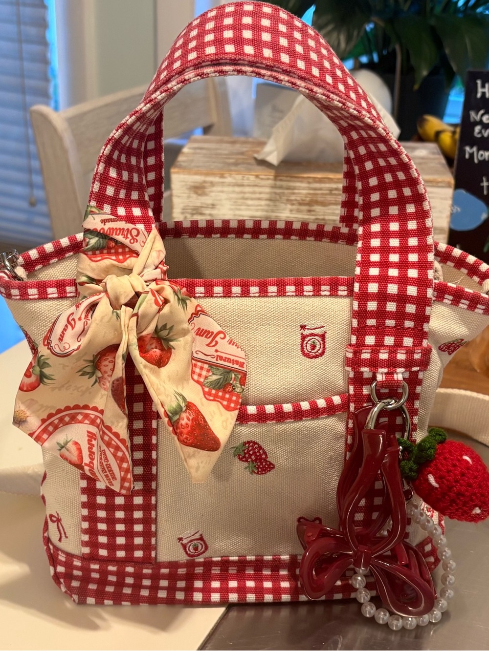 Madden girl  Red Gingham Strawberry Accent Mini Satchel - Picture 4 of 11